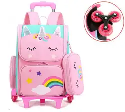 Mochila escolar com rodas para meninas, Trolley Bag with Wheels, Kids Rolling Backpack