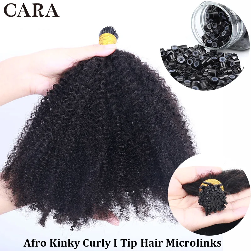 Extensiones de cabello humano rizado Afro para mujeres negras, extensiones de cabello brasileño con punta I, cabello Virgen sin procesar a granel