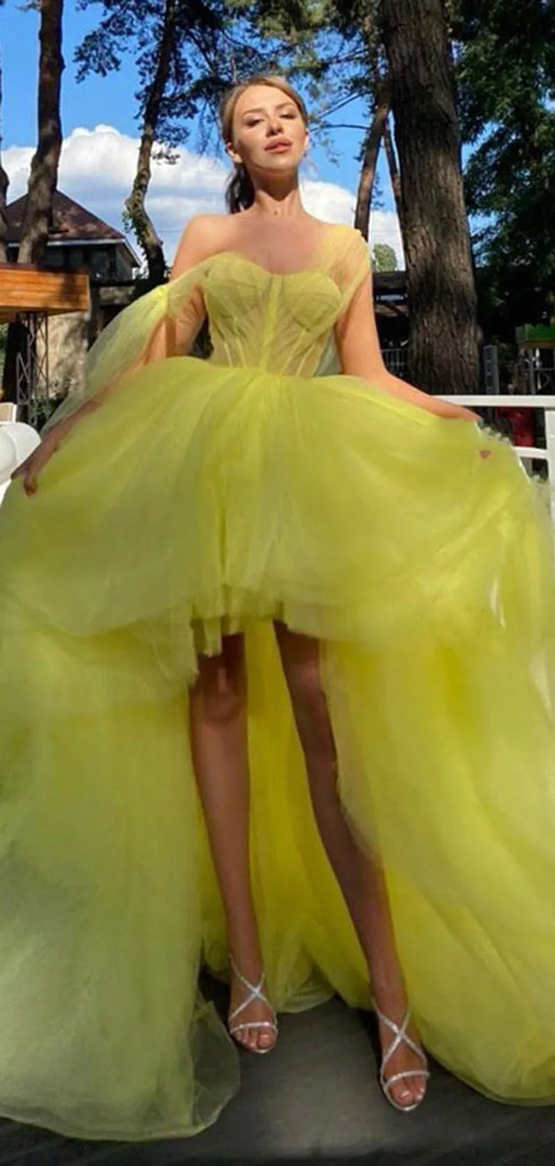 SoDigne-Vestidos de Fiesta Hi-Lo de Organza, sin mangas, color amarillo, 2021