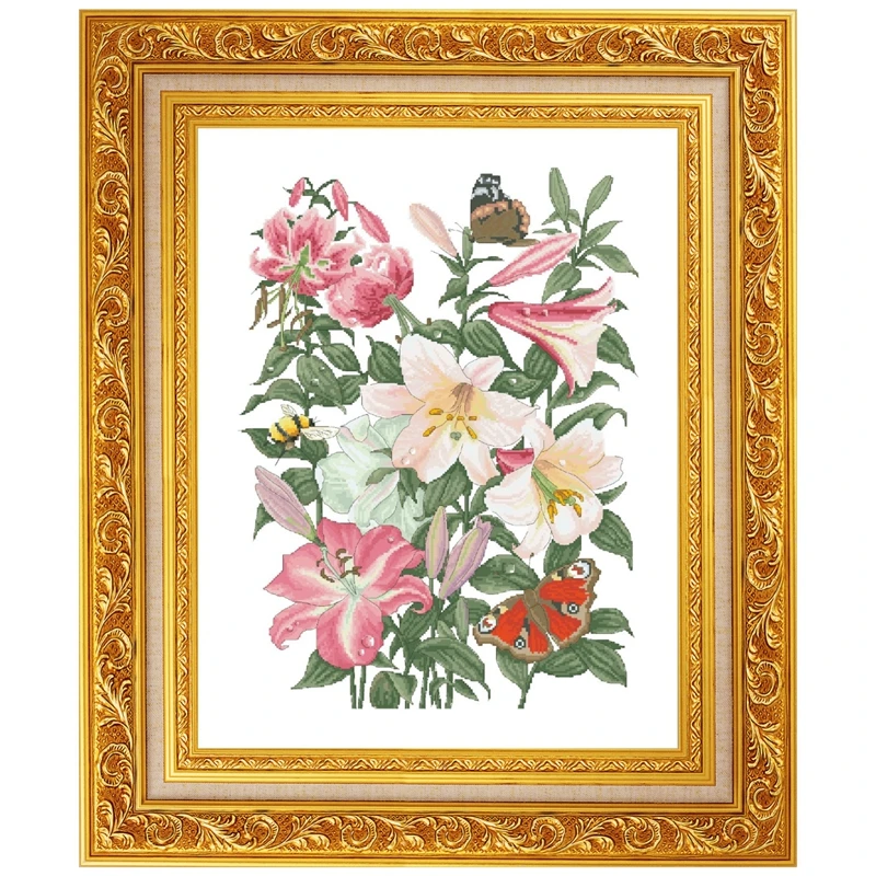 Lilies and butterfly cross stitch kits flowers pattern design 18ct 14ct 11ct unprint canvas embroidery DIY needlework