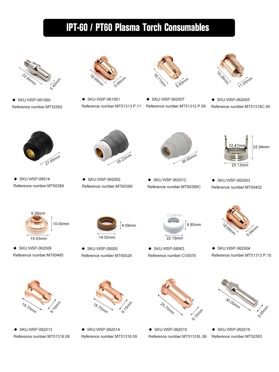 plasma cutter torch extended 52583 electrode nozzle 0.8mm for PTM-60 PTM60 IPT-60 IPT60 PT60 PKG/20