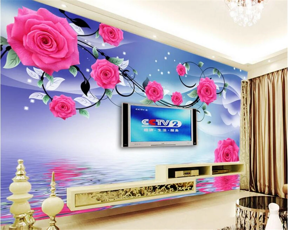 

WELLYU Custom high fashion aesthetic wallpaper atmospheric rose reflection television background wall papel de parede behang3D