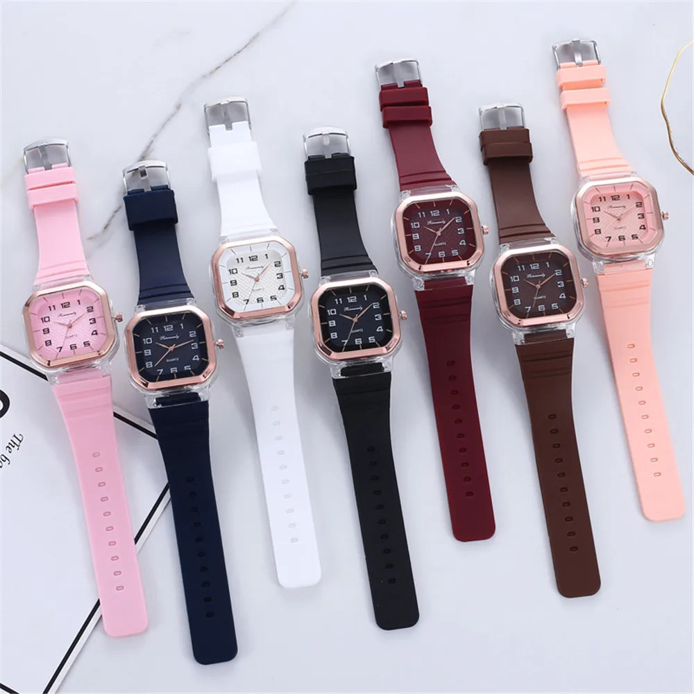 Luxury Fashion Square Women Watches Brand Number Dial Ladies Quartz Wristwatches Leisure sport Style Female Silicone Clock