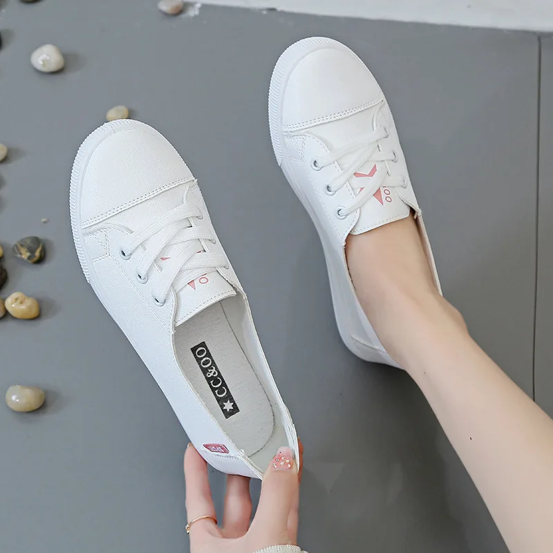 Women\'s White Shoes Flats Casual PU Leathers Sneakers Moccasins Women Shoes Loafers Women Zapatos De Mujer Sneakers Women