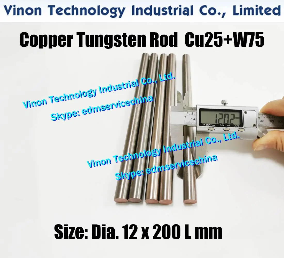 

(2PCS PACK) Dia. 12x200Lmm Copper Tungsten Rod CuW75 (Copper 25%+Tungsten 75%), edm Tungsten Copper Alloy Electrode Bar D12mm