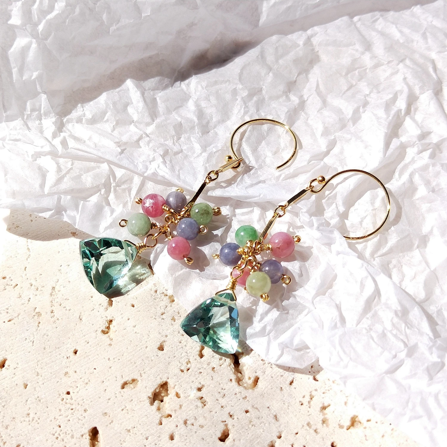 Lii Ji Tanzanite Green Quartz 14K Gold Filled Dangle Earrings Natural Stone Handmade Jewelry For Women Gift