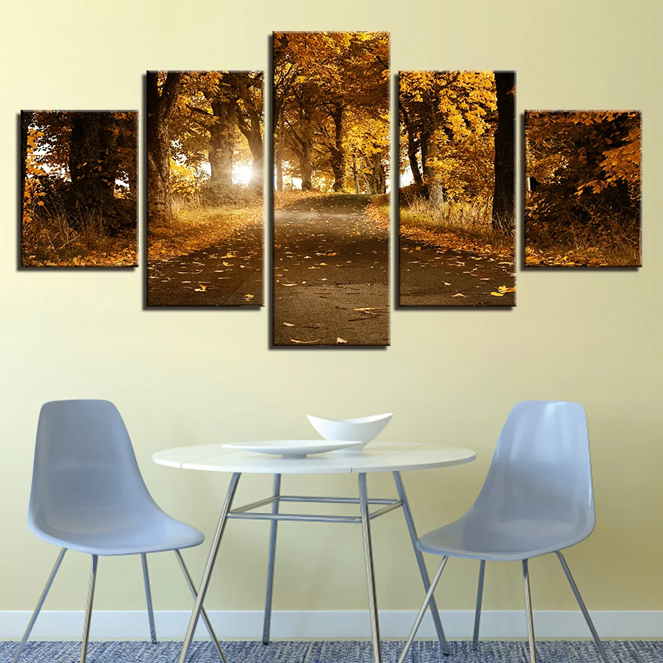 

Wall Art Pictures Canvas Painting 5 Pieces Autumn Forest Fallen Leaves Paintings Modular Living Room Home Modern Decoration