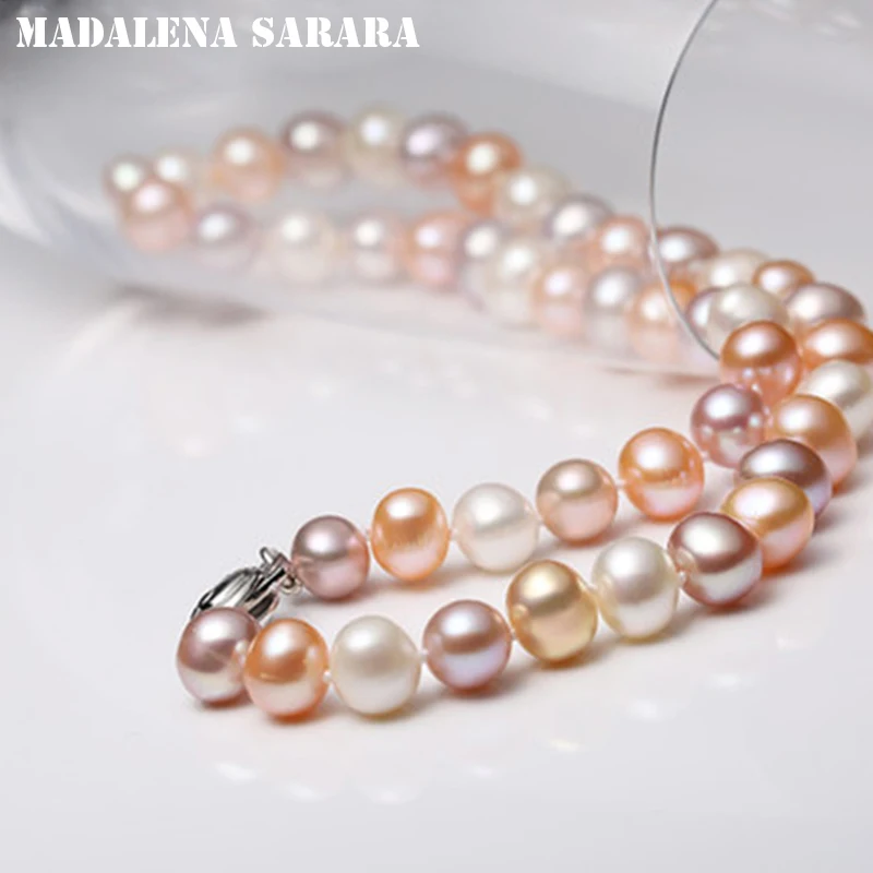 MADALENA SARARA 8mm-9mm Freshwater Pearl Natural Multicolor Good Luster Women Neclace