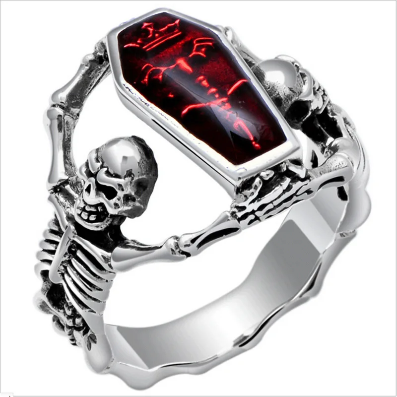 Fashion Punk Vampire Coffin Skull Ring Rock Style Vintage Men's Finger Ring Motor Biker Jewelry Accessories Gift