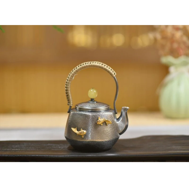 

Silver pot 999 sterling silver handmade tea set Japanese retro teapot kettle home tea ceremony Kungfu tea set 180ml