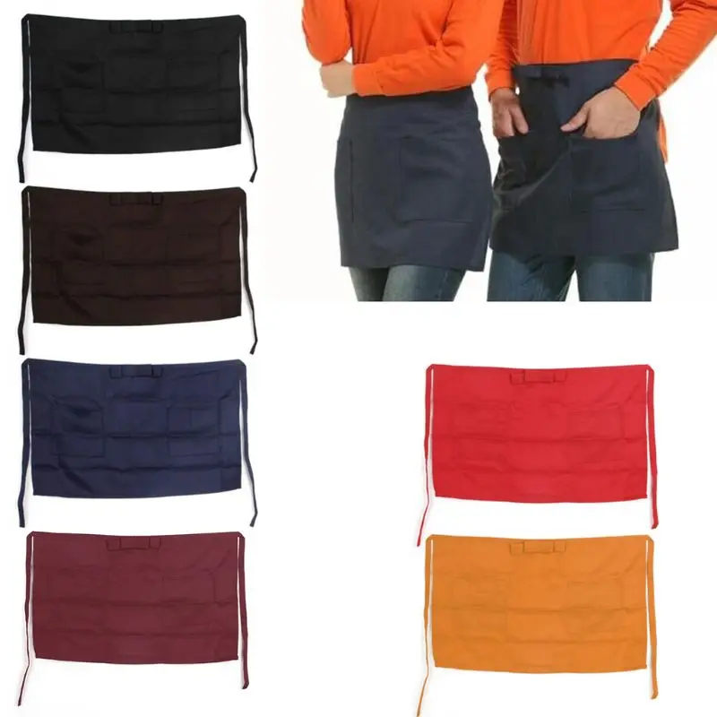 New 6 Colors Bar Pub Kitchen Cotton Bow Short Half Waist Apron Cafe Server Waiter Waitress