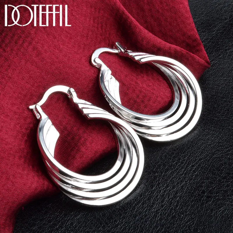 DOTEFFIL 925 Sterling Silver Circle Shape Earrings Women Party Gift Wedding Engagement Charm Fashion Jewelry