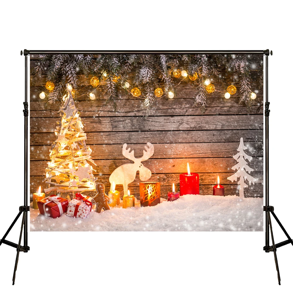 VinylBDS Gray Wood Backgrounds For Photo Studio Christmas Gingerbread Snowman Scenic Photography Backdrops Children Background