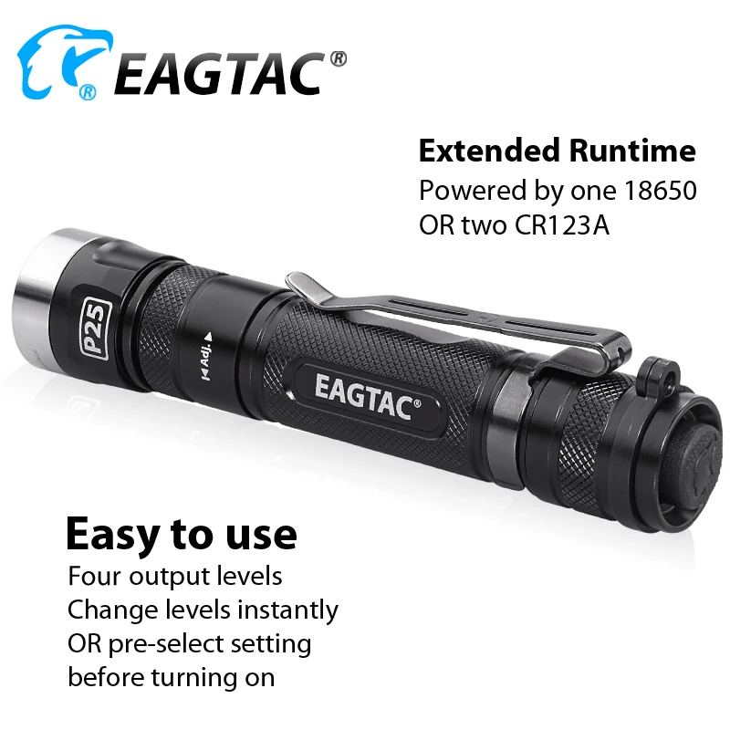 EAGTAC P25LC2 XML2 Ultra Bright Super Powerful Tactical Flashlight LED Torch 18650 CR123A Battery 365nm 395nm UV Nichia 219C