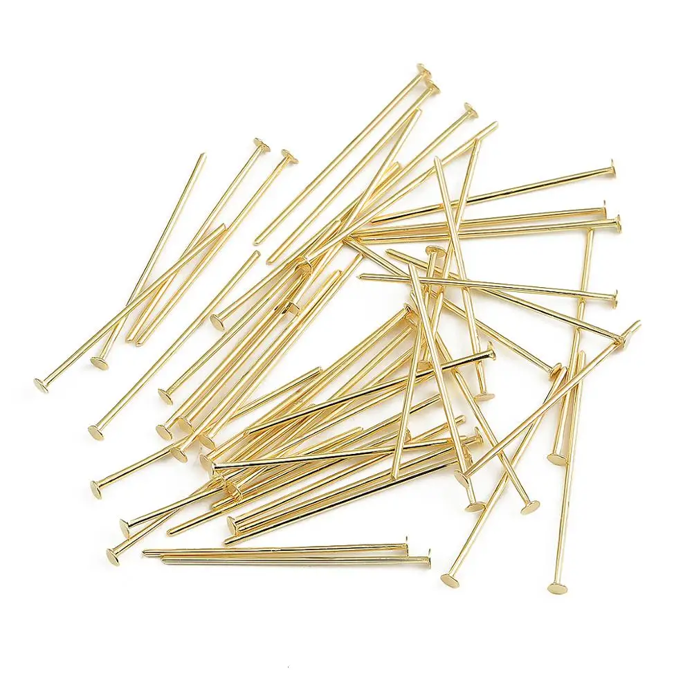 

50pcs/lot 20/25/30/35/40mm Flat Head Pins 18k Gold Plated Copper T-Shaped Head Pins For DIY Jewelry Making Findings Supplies