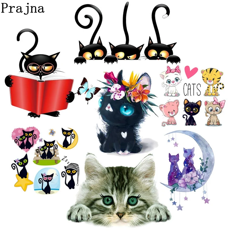 Hippie Cat Applique Heat Trabsfer For Kids Clothes Cute Cartoon Iron-On Transfers For Clothing Animal Thermo-Sticker On Clothes