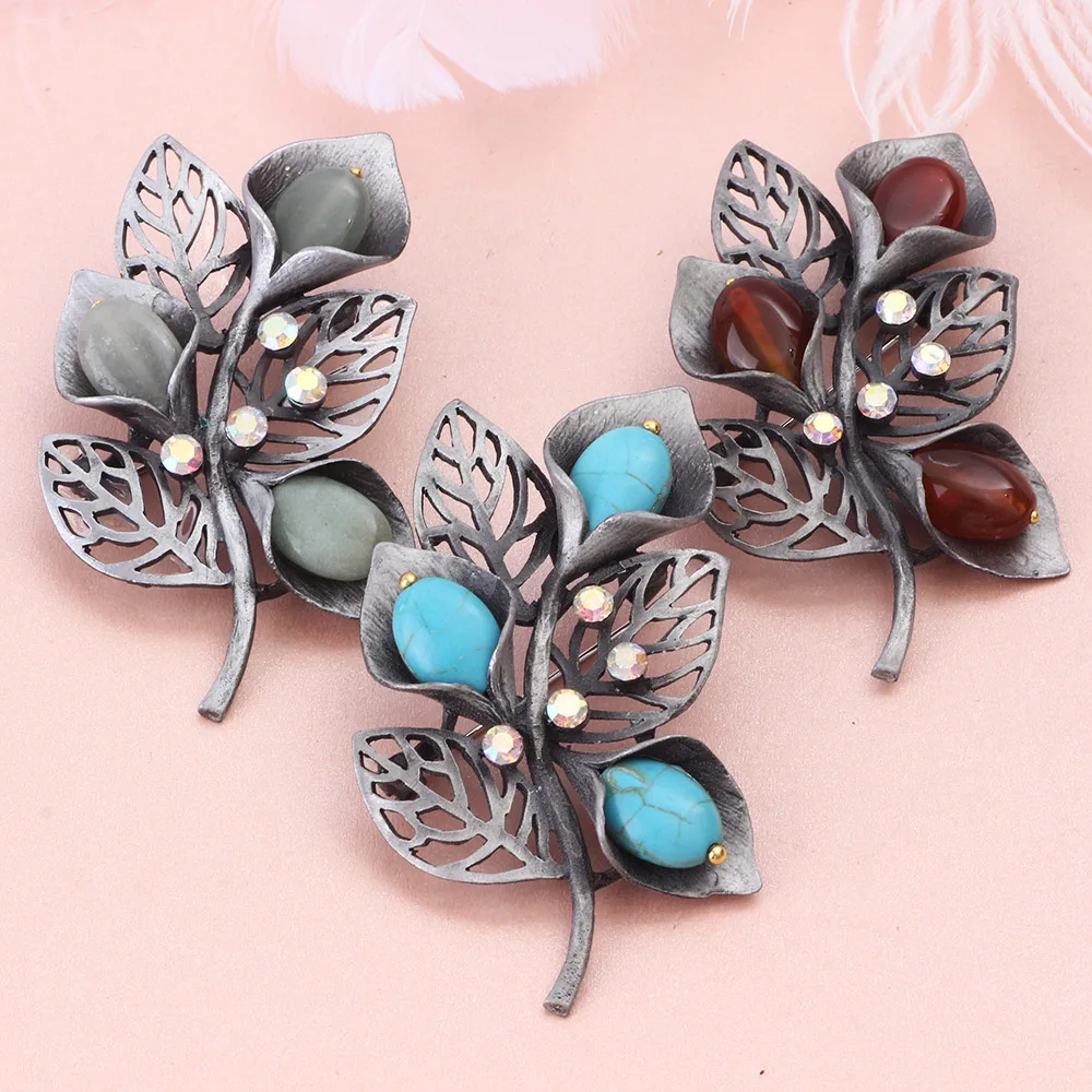 FARLENA Jewelry Natural Stone Tree Brooches for Women Vintage Red green stone pendant pin brooch