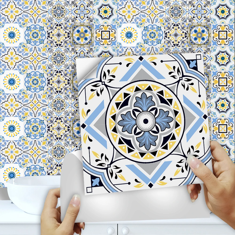 10/15/20cm Moroccan Tiles Wall Sticker Kitchen Backsplash Wardrobe Bathroom Waterproof Peel & Stick Bright Film Art Wall Decals