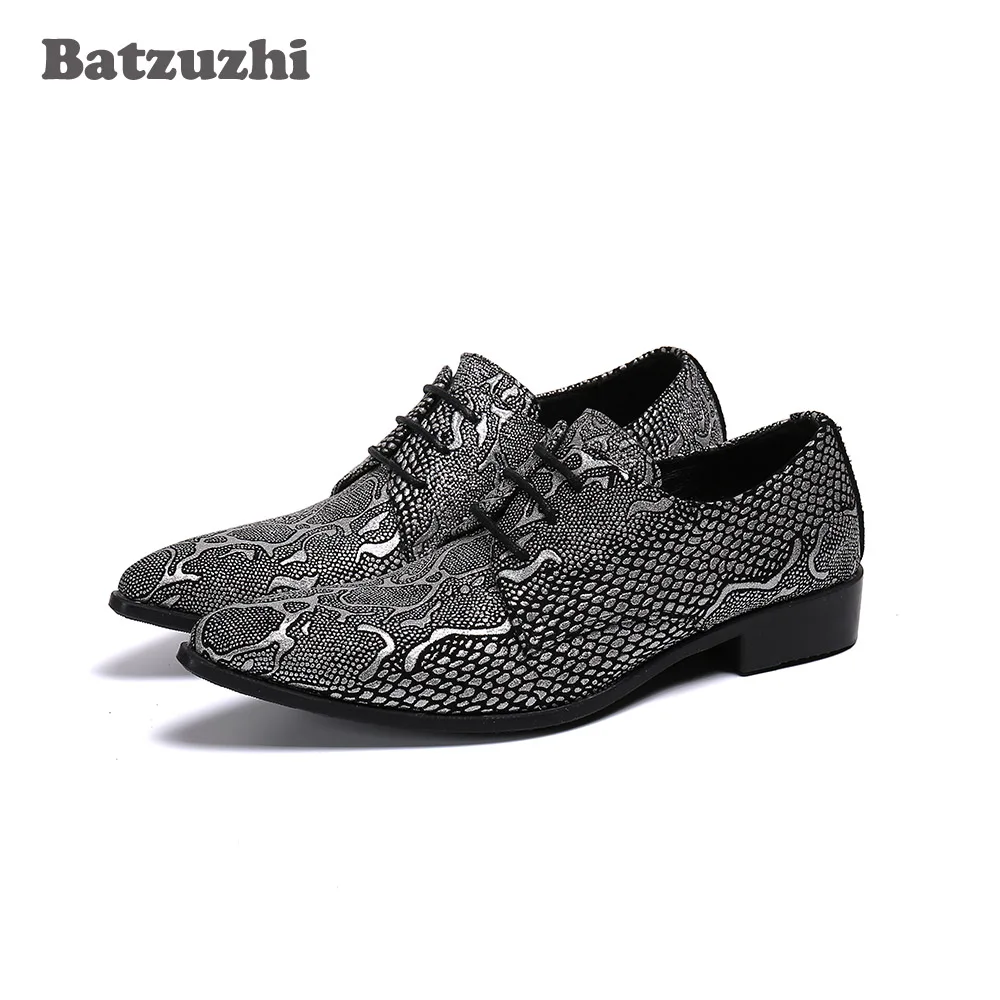 

Batzuzhi Fashion Shoes Men Pointed Toe Dark Grey Leather Dress Shoes Men Lace-up Leather Business Shoes for Men,Big Sizes US6-12