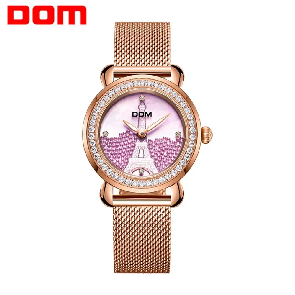 DOM Luxury Brand Women Watch Rose Gold Steel Quartz Ladies Watches Rhinestone Sapphire Crystal Dress Relogio Faminino G-613G-6M