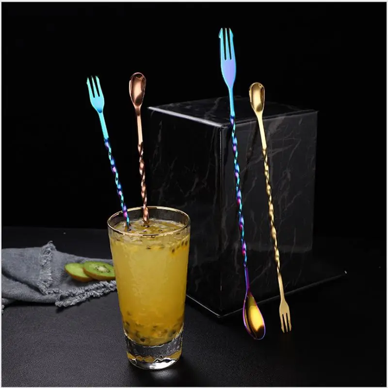 304 Stainless Steel Bar Ladle, Creative Long Handle Stirring Rod, Golden Thread, Lengthened Milk Tea Ladle, Double Head Ladle,