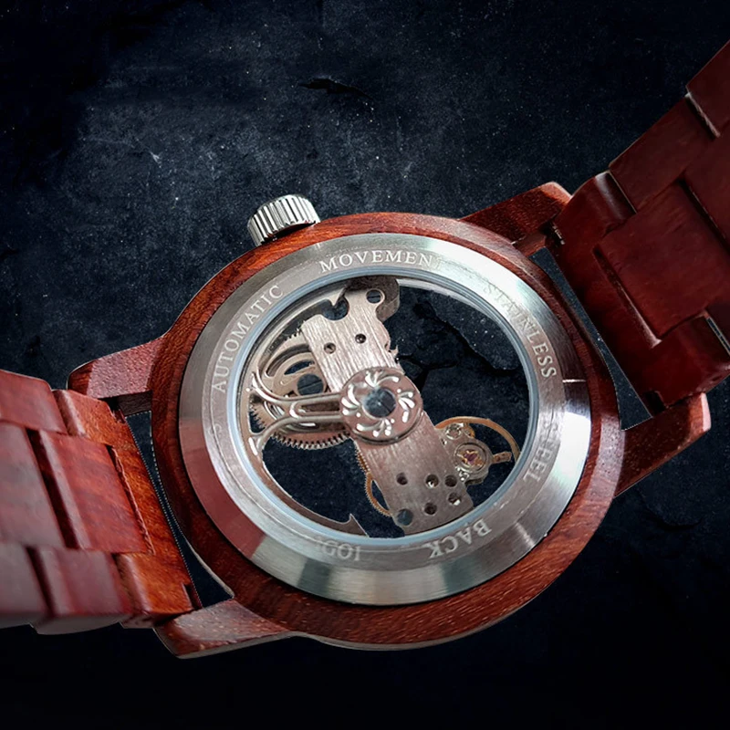 IK Colouring Automatic Watch for Men Mechanical Wristwatches Wood Watch Strap Relogio Masculino Clock
