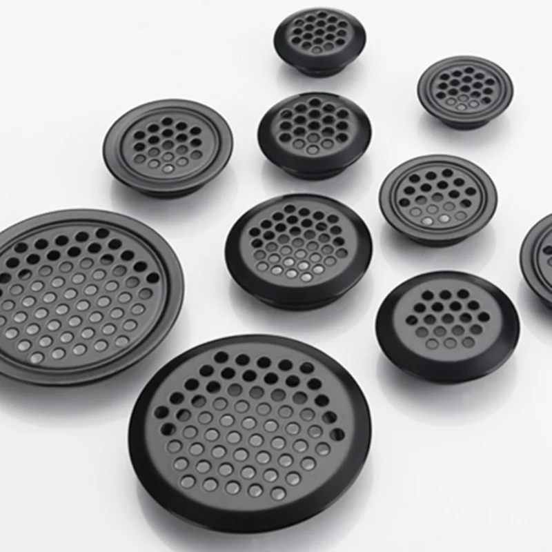 10pcs/Lot Wardrobe Cabinet Mesh Hole Round Black/Silver Air Vent Louver Ventilation Cover Stainless Steel Furniture Fittings