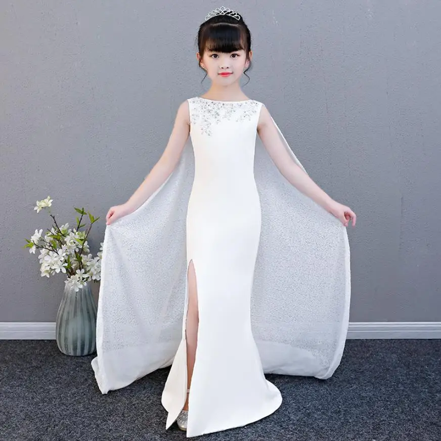 

New Girls Sequined Stiching High-end Mermaid Dress Children Catwalk Birthday Party Evening Gown Dress For Girls Vestidos Y2913