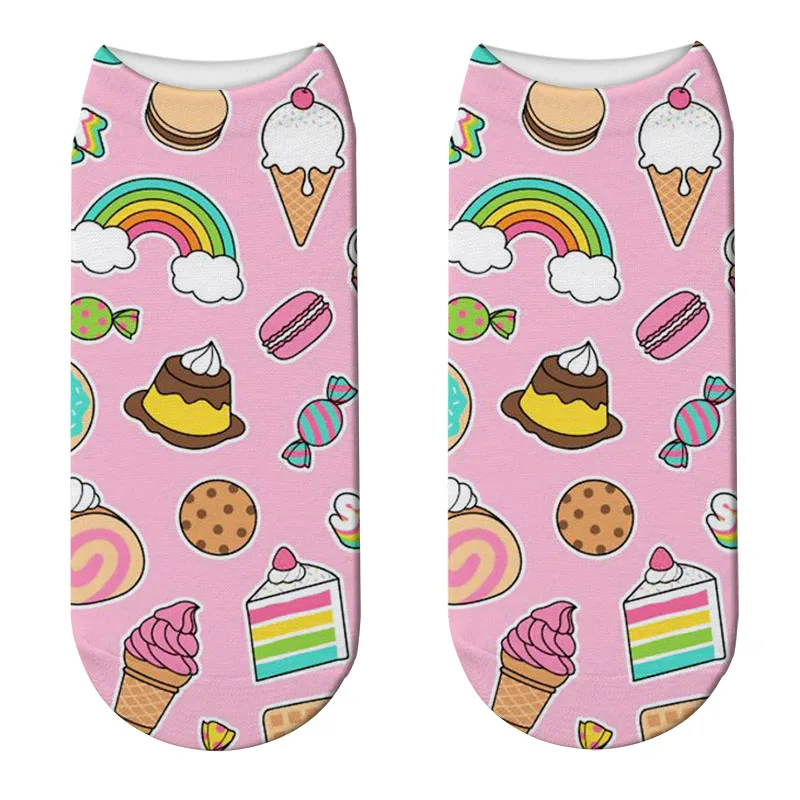 Fashion Candy Print 3D Socks Women Kawaii Ankle Licorne Femme Girls Cute Short Funny Socks Cotton Happy Calcetines 7ZJQ-ZWS14