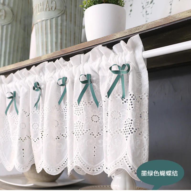 

1 PCS Rod Pocket bow-kont Half Short Curtain Living Room Divided Beige Linen Curtains Kitchen Cabinet Cafe Drapes