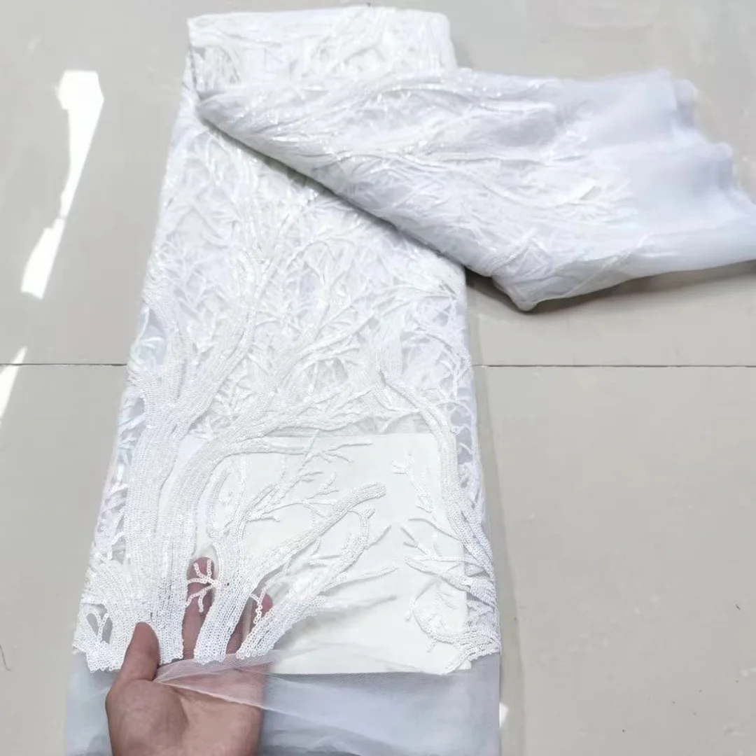 

Luxury Sequin Lace Fabric New Fashion African French Tulle Mesh Fabric Nigeria Mesh Lace Wedding AMH50831