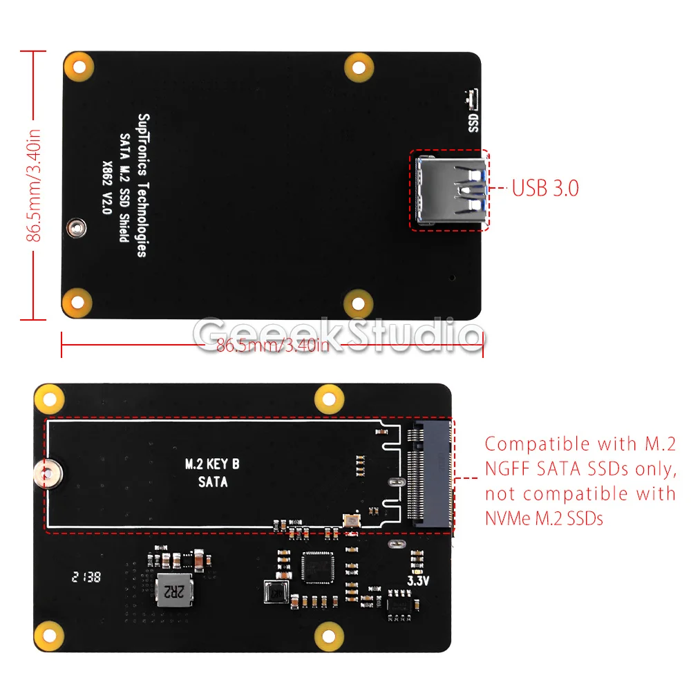 New Version! Raspberry X862 M.2 NGFF 2280 SATA SSD Shield Board Only for Raspberry Pi 4B ( 4 Model B )