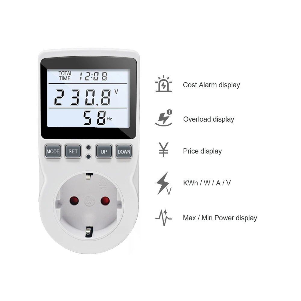 Digital Timer Socket Power Meter Electronic Power Volt Wattmeter Socket Wattage Analyzer Measuring Outlet Energy Meter EU Plug