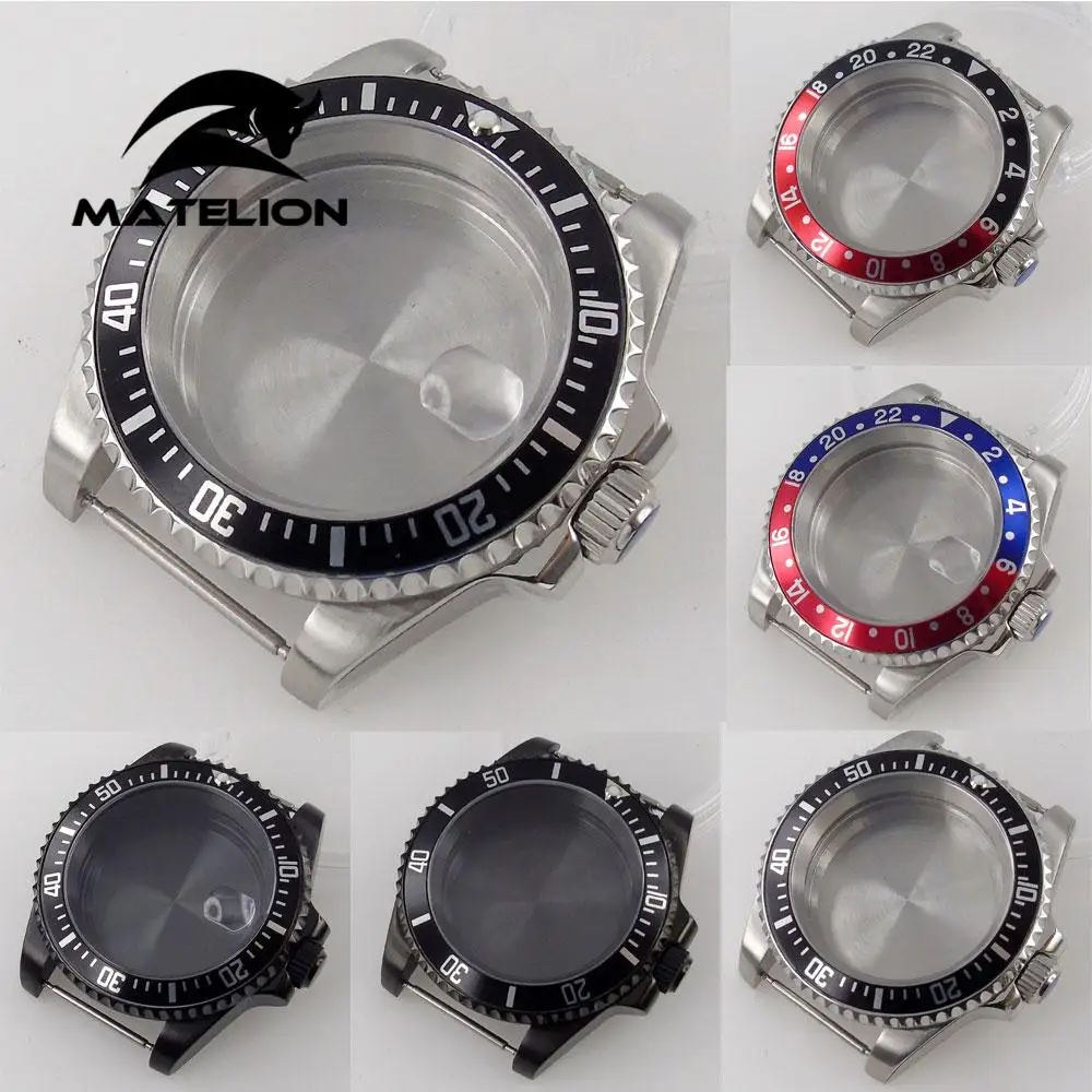 

40mm Sapphire Watch Case Silver/Black For NH35/NH36 Miyota 82 Series DG2813 3804 ETA 2836 Movement Aluminum Bezel Insert Cyclops