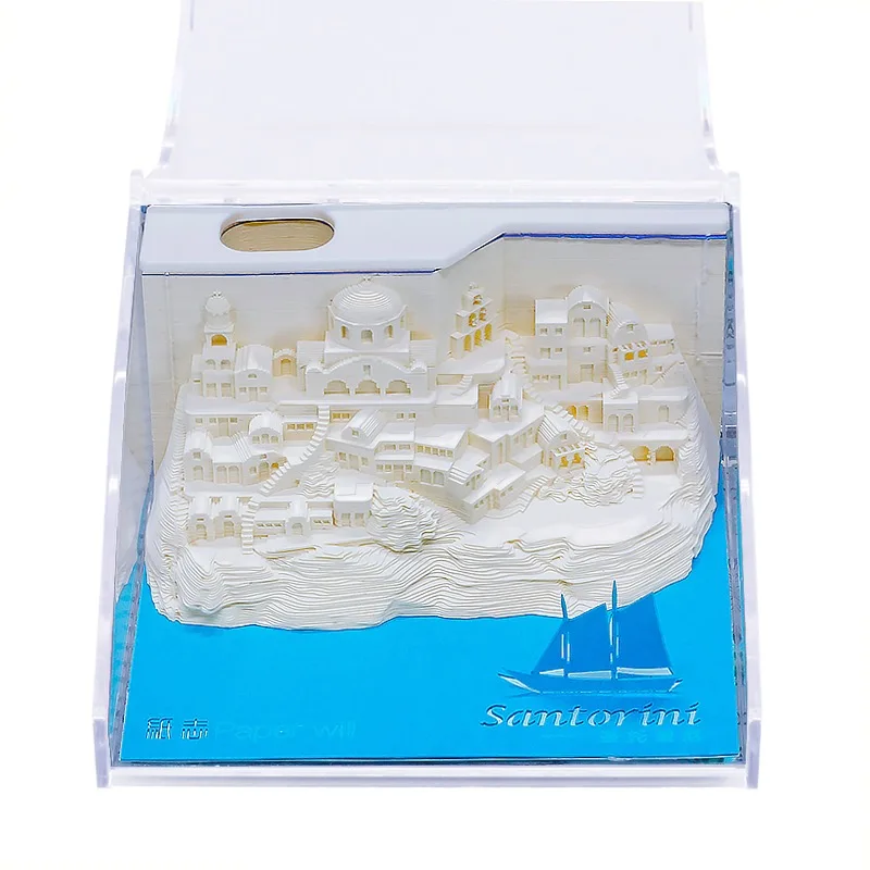 3D Memo Pad Paper Sculpture Building Sticky Notes Greece Santorini Three-dimensional Model CreativeTik Tok Gift