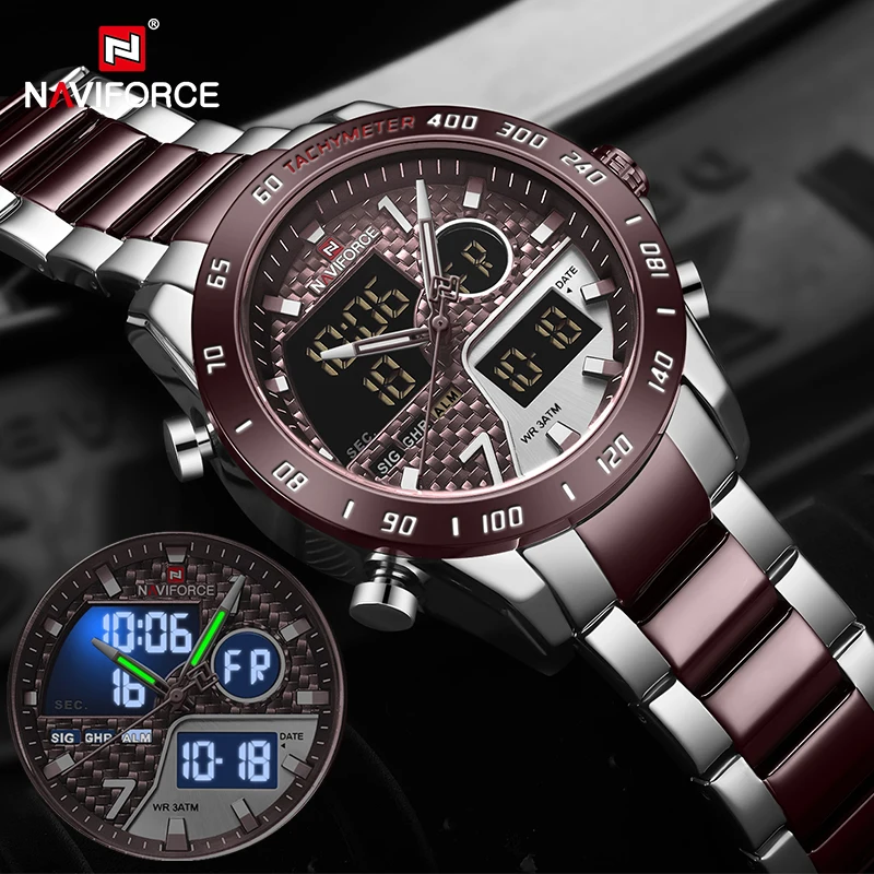 NAVIFORCE Men Digital Watch LED Sport Military Mens Quartz Wristwatch Male Luminous Waterproof Clock Watches Relogio Masculino