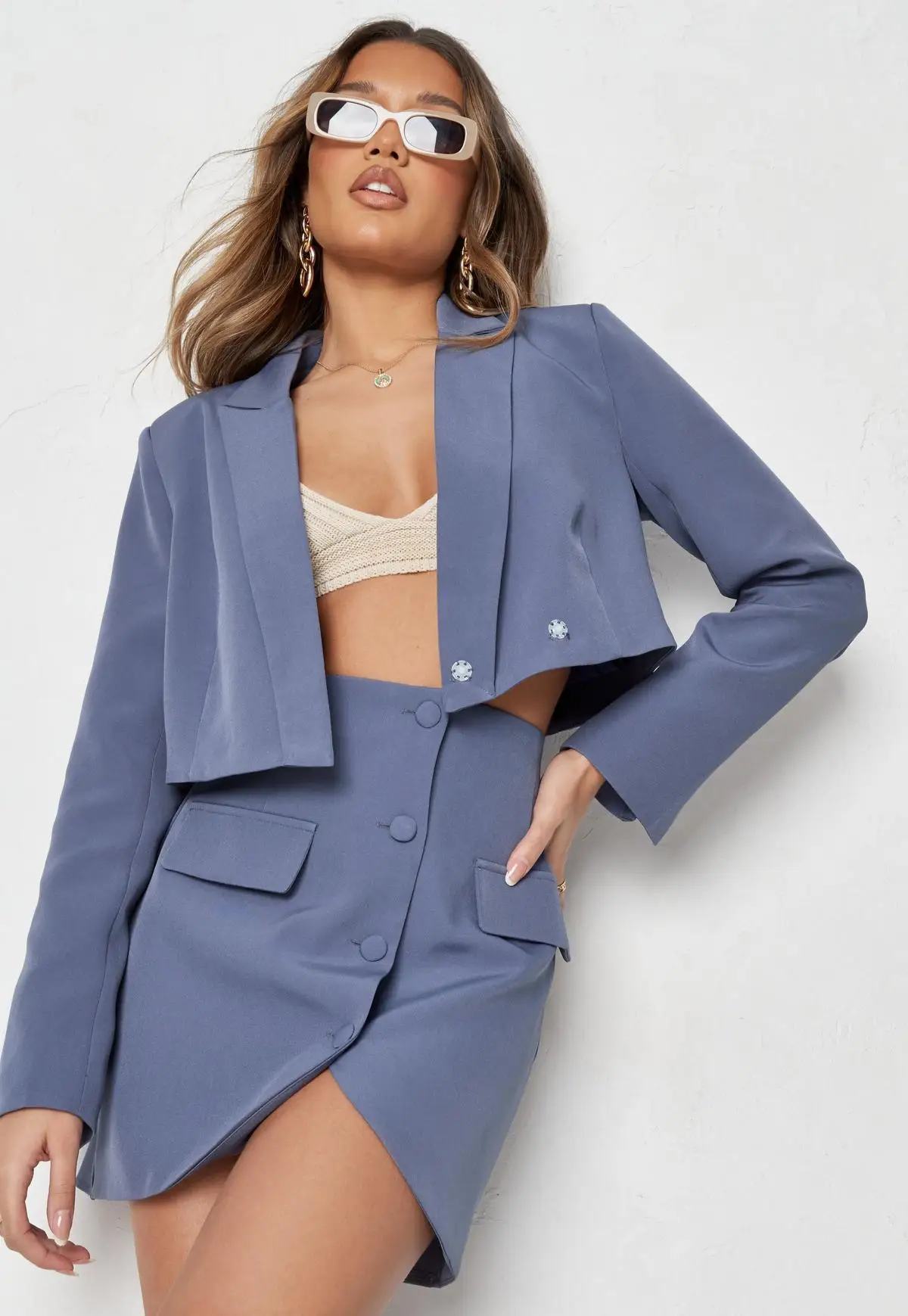 Fashion V Neck Women Suits Peaked Lapel Half Sleeve Blazer Short Sexy Top Mini Skirt High Quality Female Jacket