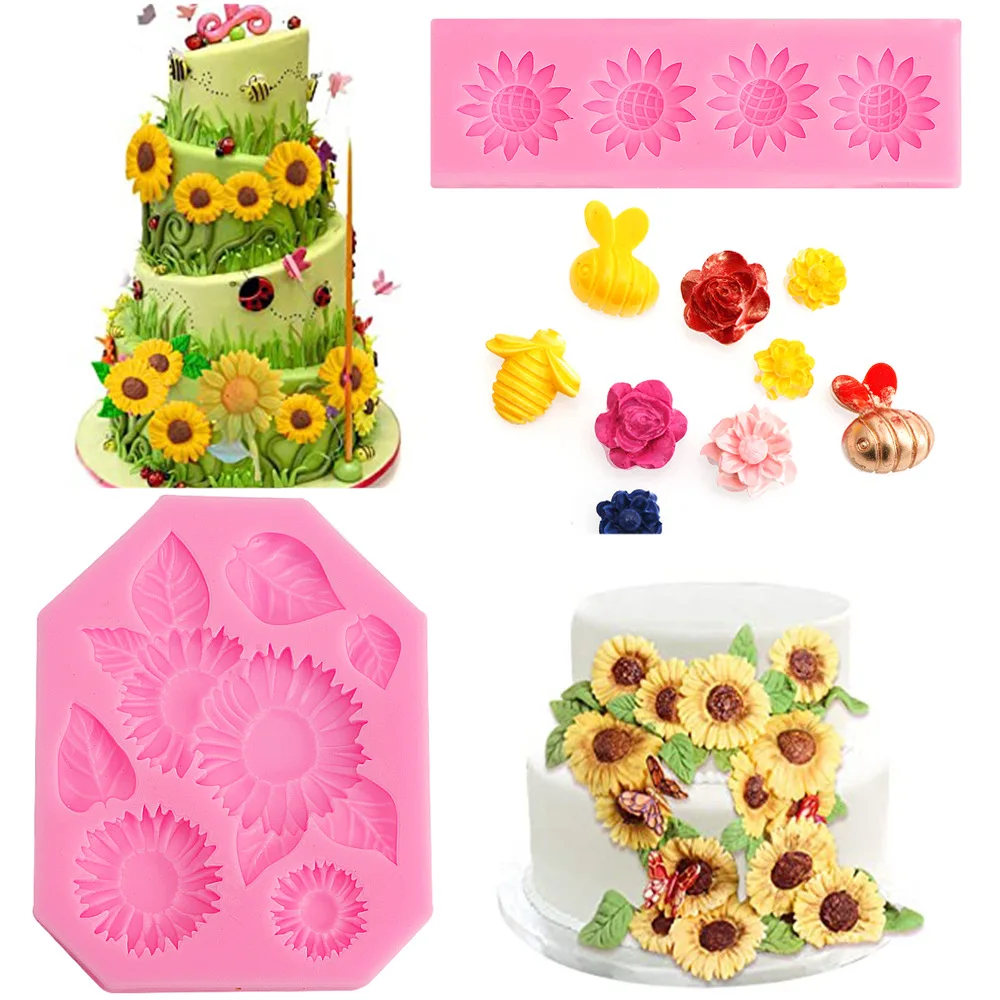 Sunflower Bee Fondant Silicone Molds Cupcake Fondant Cake Decorating Mold Chocolate Candy DIY Tools