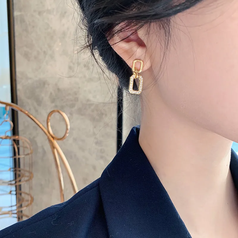 Exquisite Luxury Micro Inlaid Zircon Geometric Square Earrings For Woman 2023 Korean Fashion Jewelry Party Girls Unusual Earring