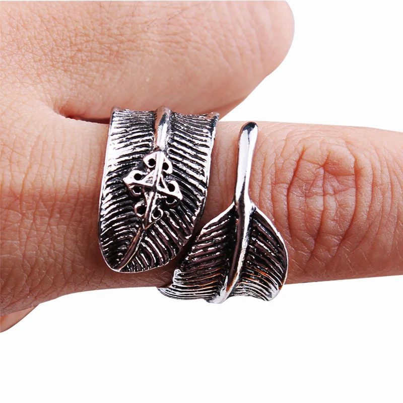 Vintage Feather Lovers Ring Retro Leaf  Women Men Jewelry Opening Adjustable Rings Fashion Geometric Party Holiday Birthday Gift image 6
