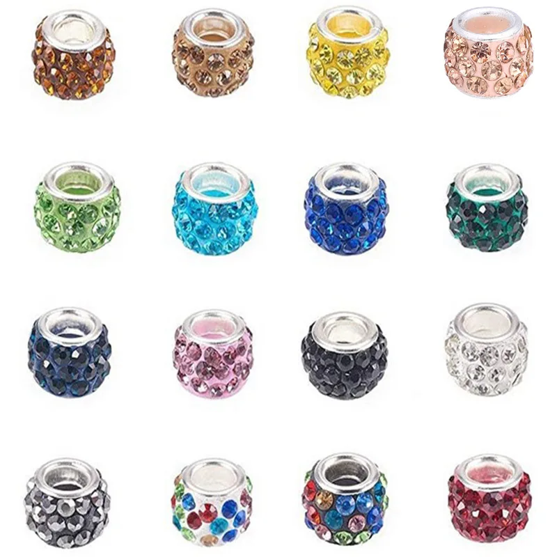 30/100pcs Polymer Clay Rhinestone Large Hole European Beads for Women Jewelry Making DIY Craft 12x9mm Hole: 5mm