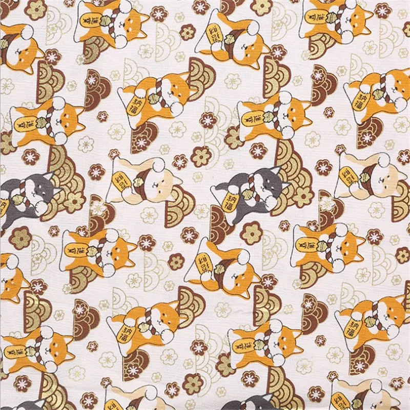 Cute Japanese Style Metallic Cartoon Puppy Design Cotton Fabric 100% Pure for Decoration Children Clothing