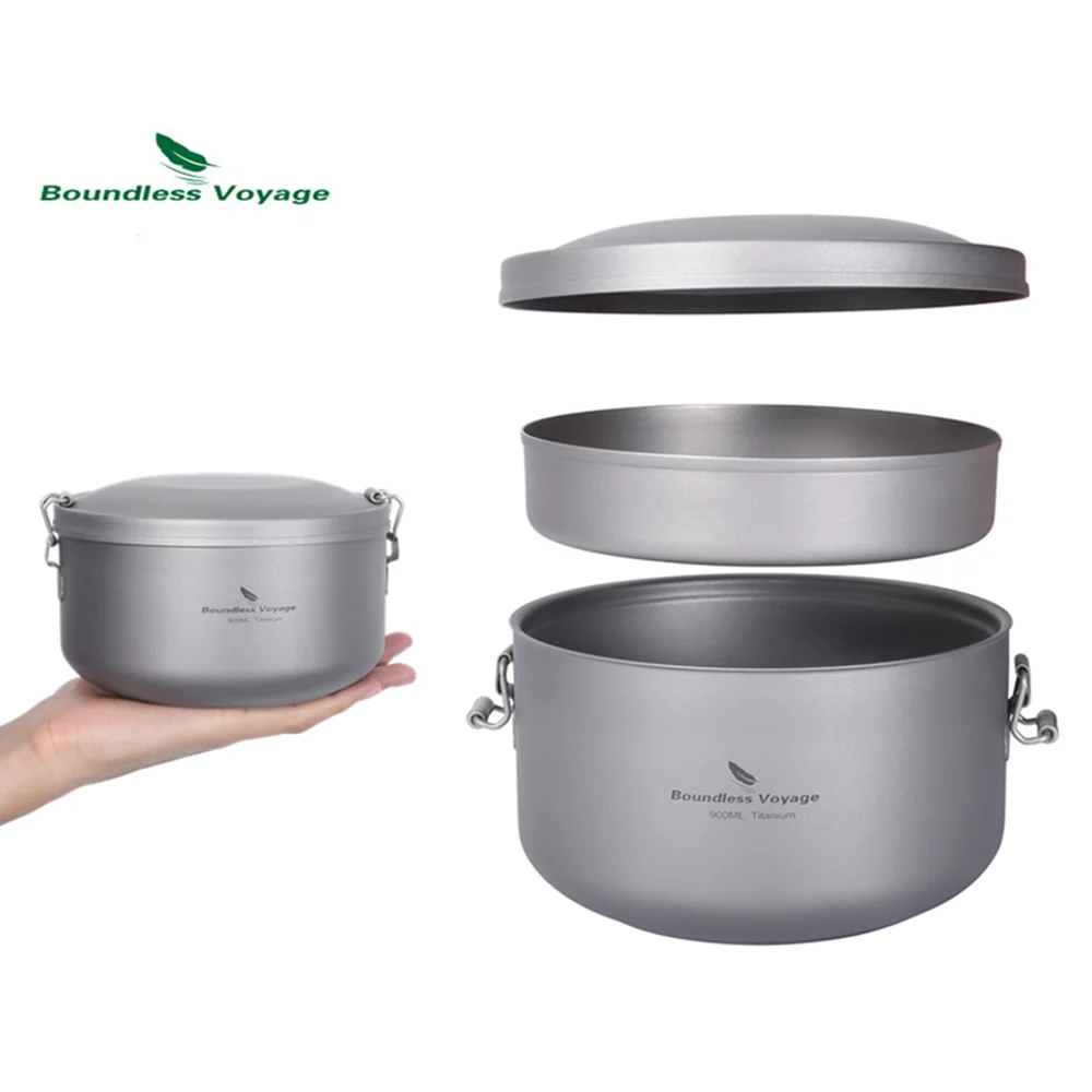 

Boundless Voyage Outdoor Titanium Lunch Box Salad Soup Bowl with Lid Daily Separated Multi-layer Office Worker Bento Box Uncoate