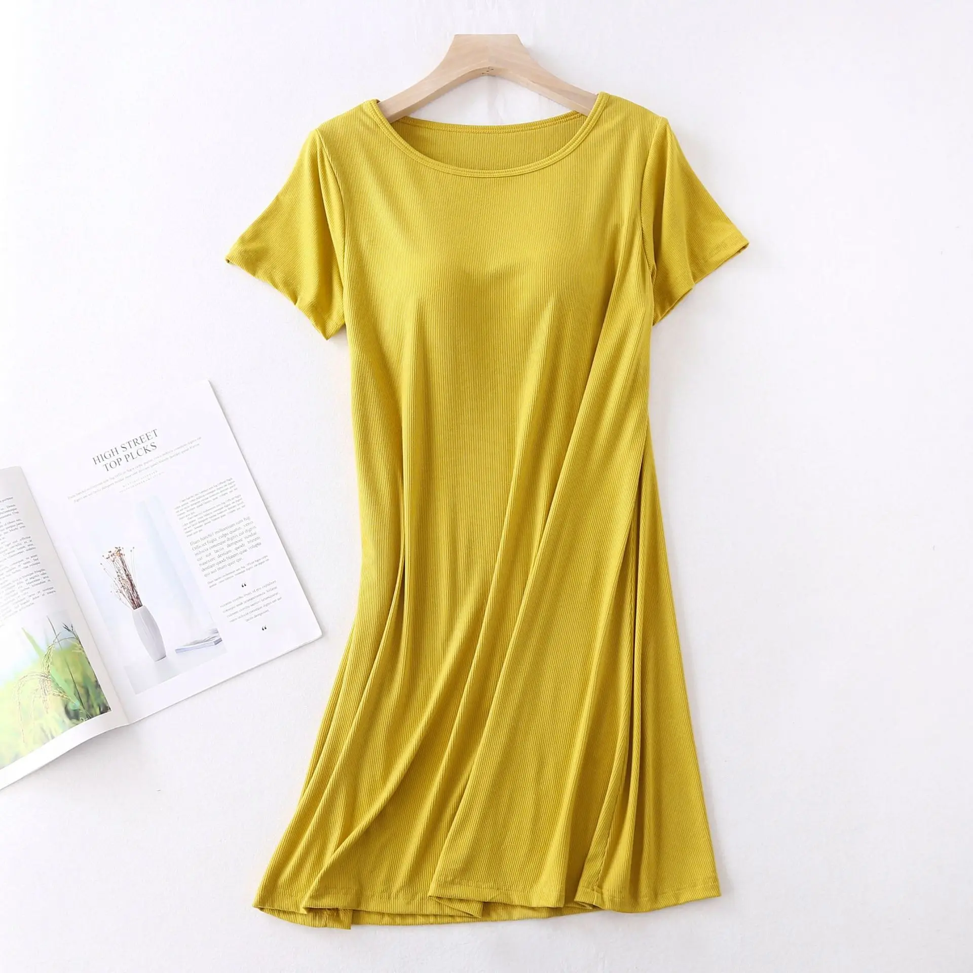 

Loose Nightdress Home Clothes Short Sleeve Large XXL Nightgown For Women Summer Sleepwear Threaded Chest Pad Sleeping Dress