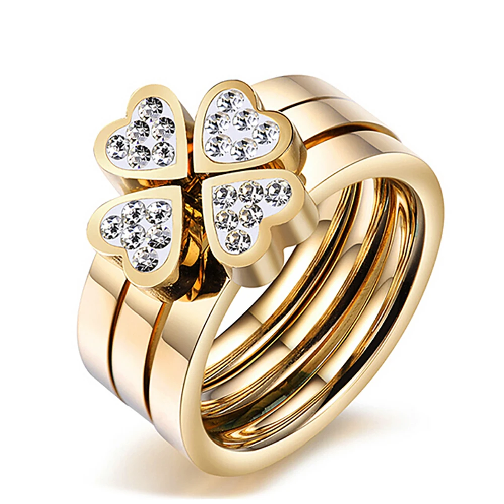 316L Stainless Steel Jewelry Unique 3in1 Heart Rings For Women Surgical Steel Nickle Free CZ Crystal Flower rings image 5