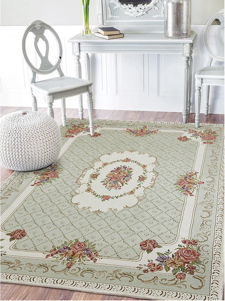 Light Green Classic Europe Style Living Room Carpet Woven Jacquard Rug Study Sofa Non-slip Floor Mat Flower Carpets for Bedroom