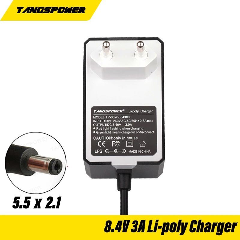 

8.4V 3A For 7.2V 7.4V 8.4V 18650 Lithium Battery Portable Wall Charger 5.5*2.1mm AC DC Power Charger