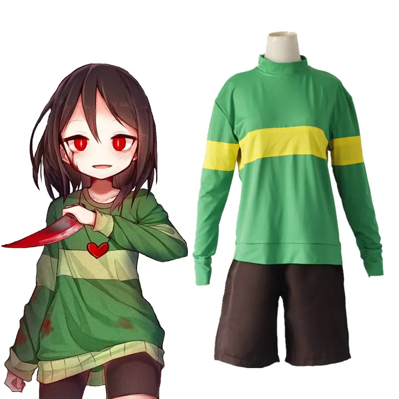 Người Lớn Bé Anime Game Undertale Chara Frisk Trang Phục Hóa Trang Unisex Quần Tây Nam Cổ Cao Dài Tay Áo Khoác Quần Short Dao Vòng Cổ