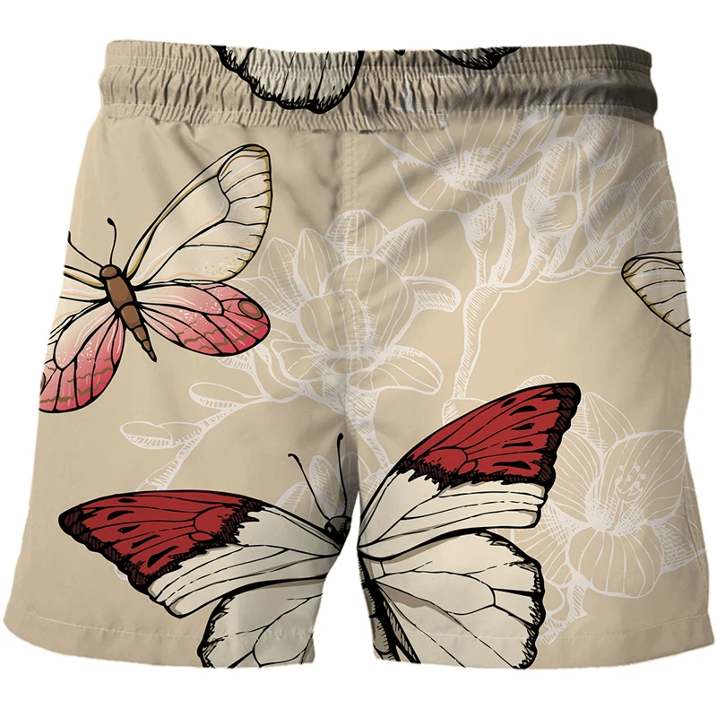 Men Shorts Cartoon Butterfly 3D Quick Dry Clothes Pants Male Elastic Waist Loose Trouser Summer Swimming Loose Beachwears Short