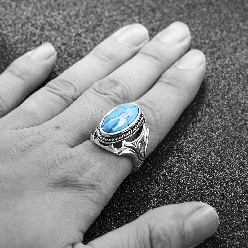 Vintage Stone Ring Fashion Jewelry Simulated Turquoise Finger Rings For Women Men Wedding Party Jewelry Gift